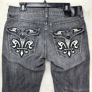 Vintage JNCO Jeans Mens 34x31 Black Embroidered Flap Pockets Straight Leg Y2K